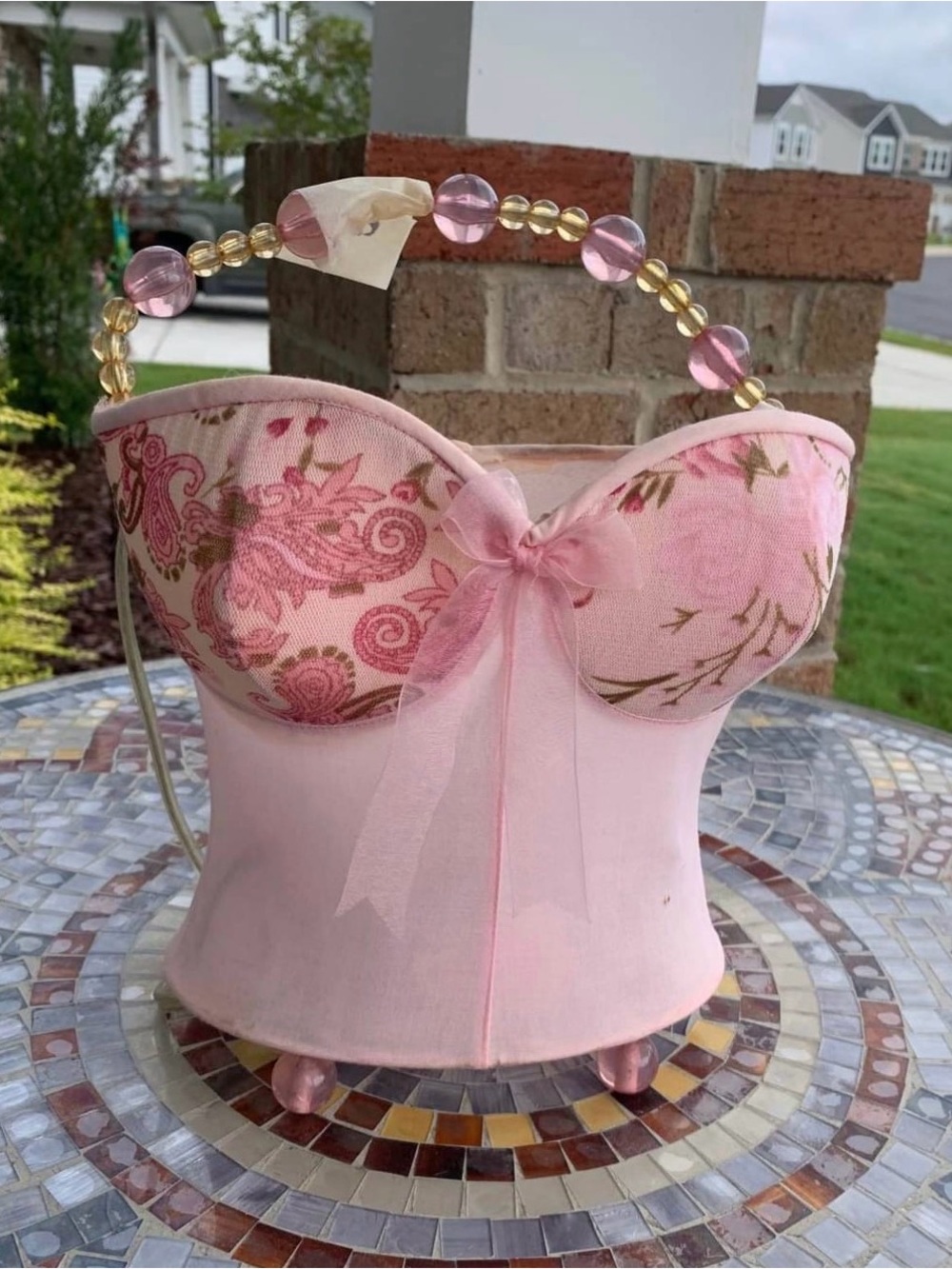 Pink Floral Bustier Vintage Lamp